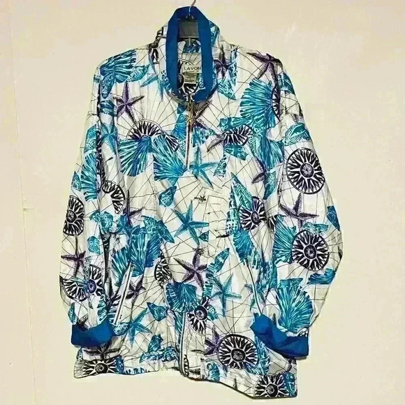 Vintage Lavon 90s Nylon Oversize Zip Up Windbreaker Jacket Beach Starfish Medium - Picture 8 of 8